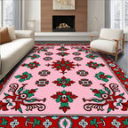 Ornate Red Green Floral Pattern Rug