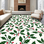 Evergreen Holly Berry Branch Arrangement Rug