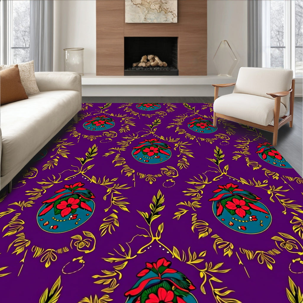 Vibrant Floral Pattern With Gold Foliage Rug