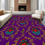 Vibrant Floral Pattern With Gold Foliage Rug