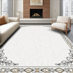Elegant Light Beige Floral Scroll Border Rug