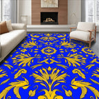 Royal Blue Yellow Floral Bird Pattern Rug