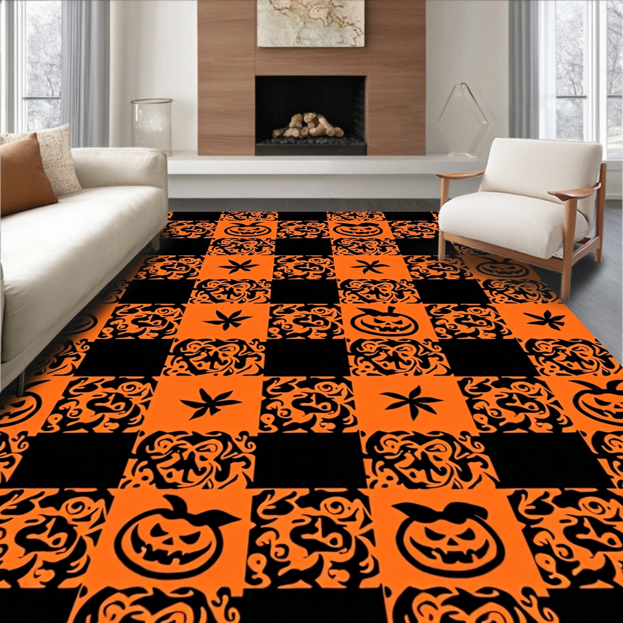 Spooky Jack O Lantern Star Medallion Rug