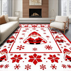 Red White Santa Claus Snowflakes Border Rug