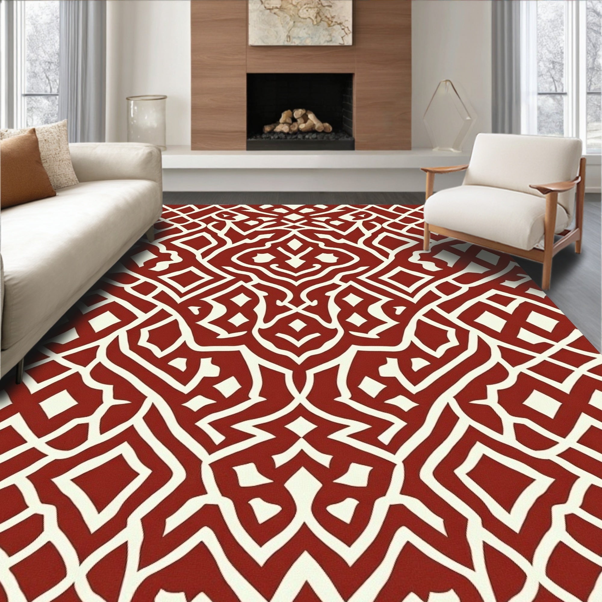 Intricate Lattice Interlocking Geometric Design Rug