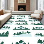 Winter Landscape Houses Pines Pattern Rug