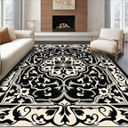 Classic Black White Floral Medallion Design Rug