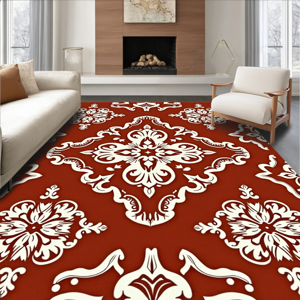 Classic Damask Scroll Pattern Rug