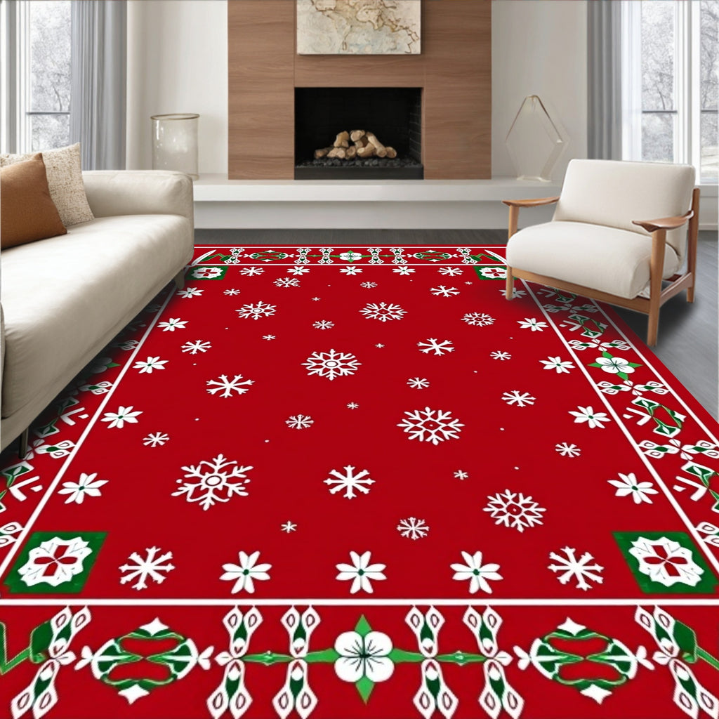 Red Snowflake Festive Pattern Rug