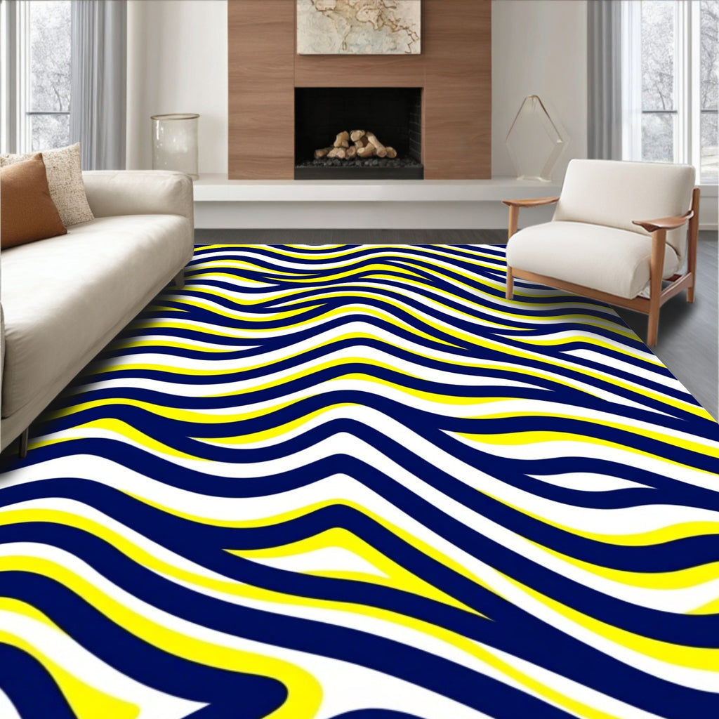 Bold Yellow Blue Wavy Stripes Rug