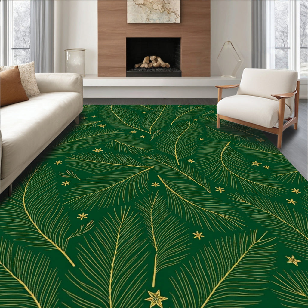 Golden Feathers and Stars Pattern Rug