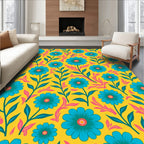 Bright Blue Floral Patterned Rug