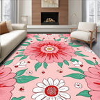 Whimsical Floral And Bee Pattern Design Rug