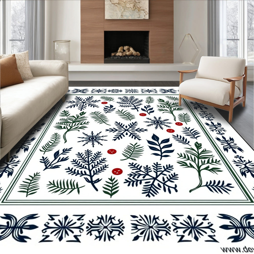 Winter Snowflakes Greenery Border Rug