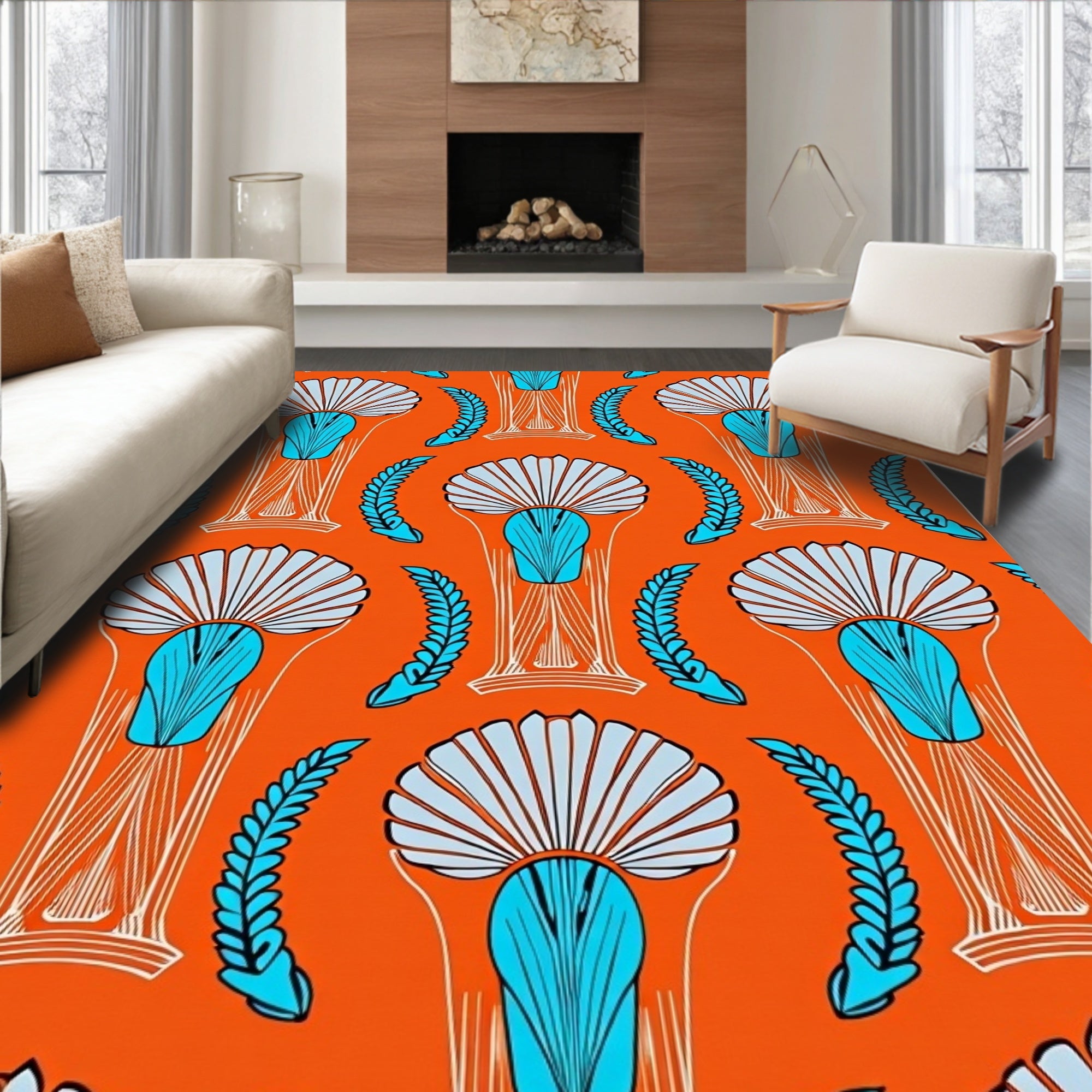 Art Nouveau Fan Leaf Pattern Rug