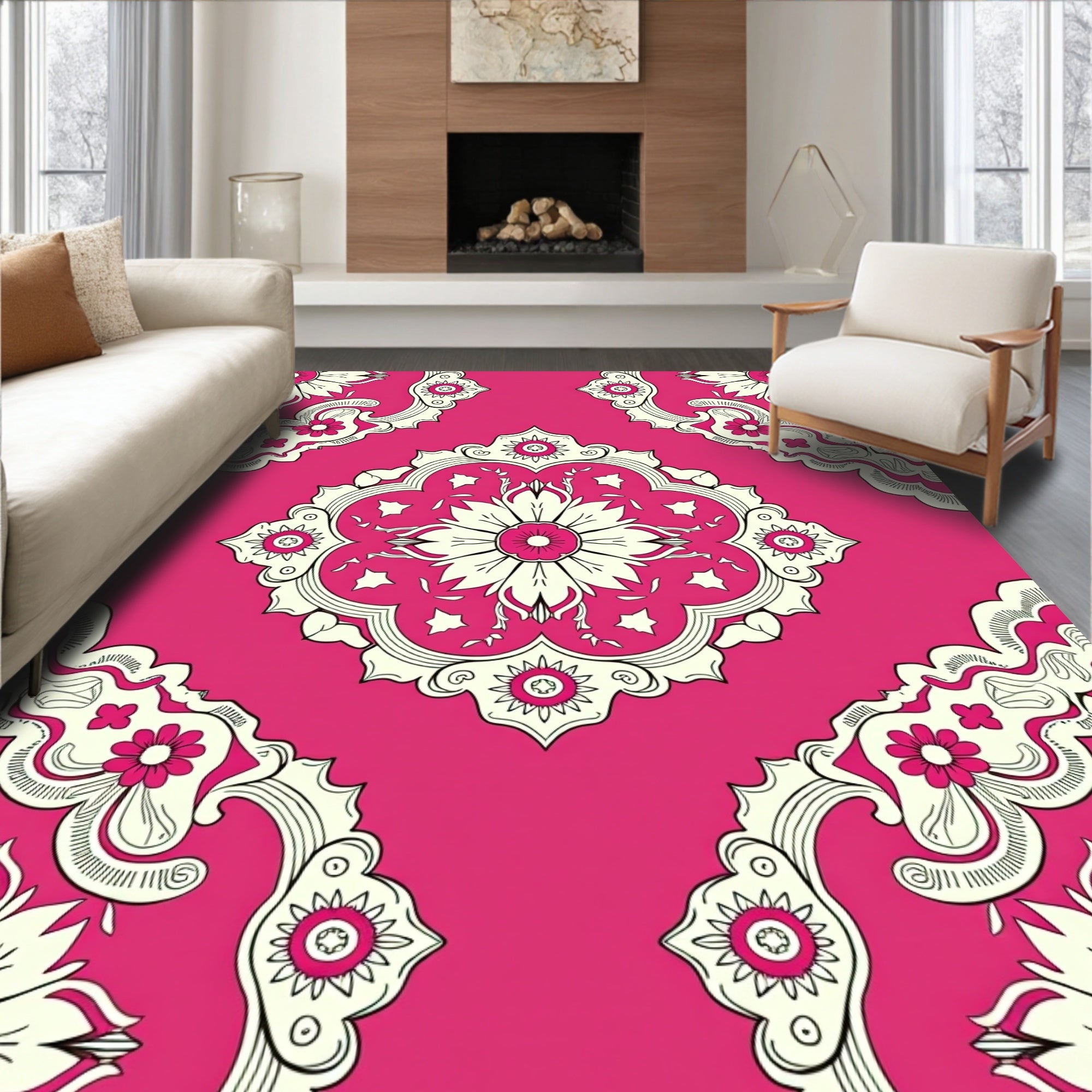 Ornate Floral Medallion Pattern Rug