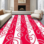 Crimson White Whimsical Swirl Stripes Rug