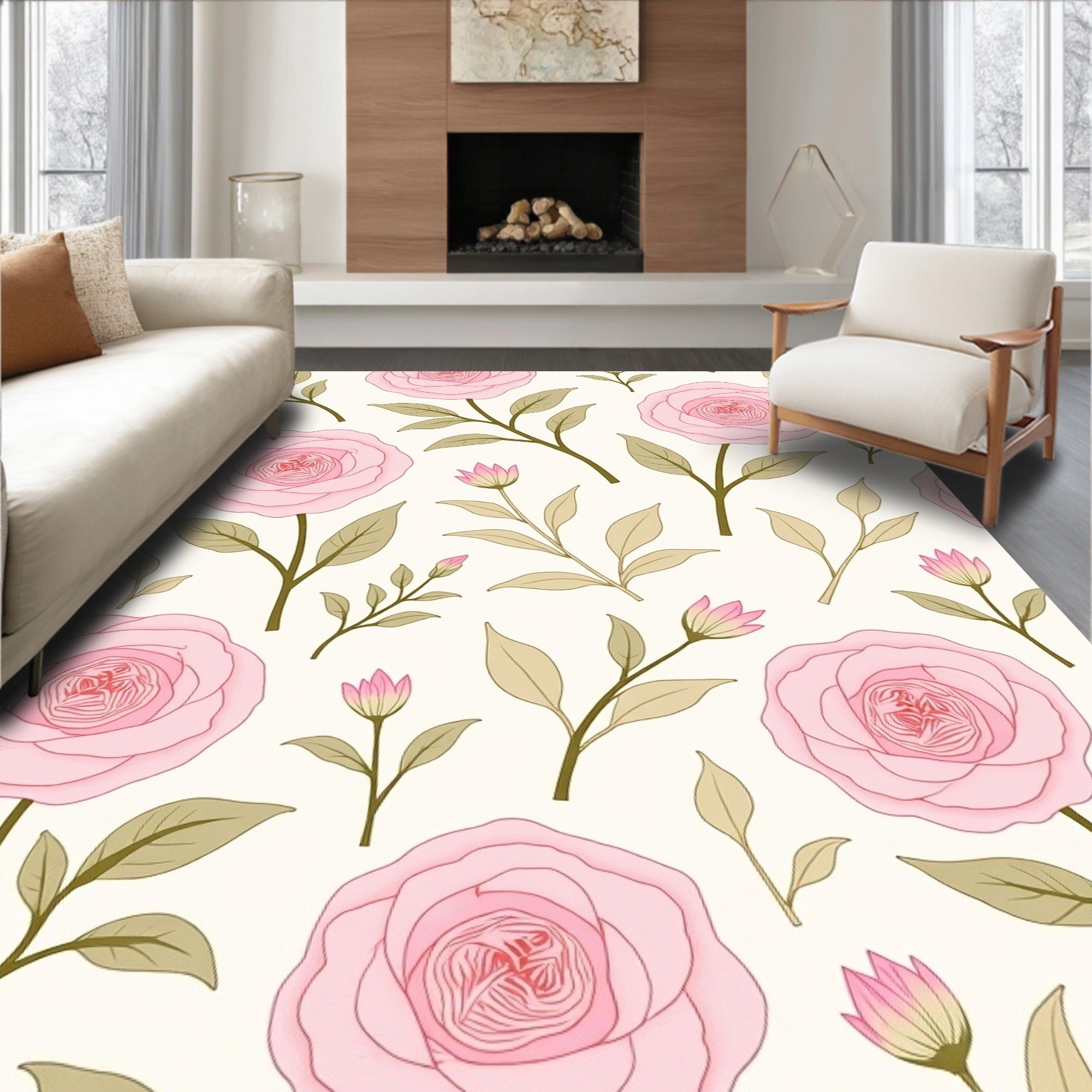 Soft Pink Rose Pattern Design Rug