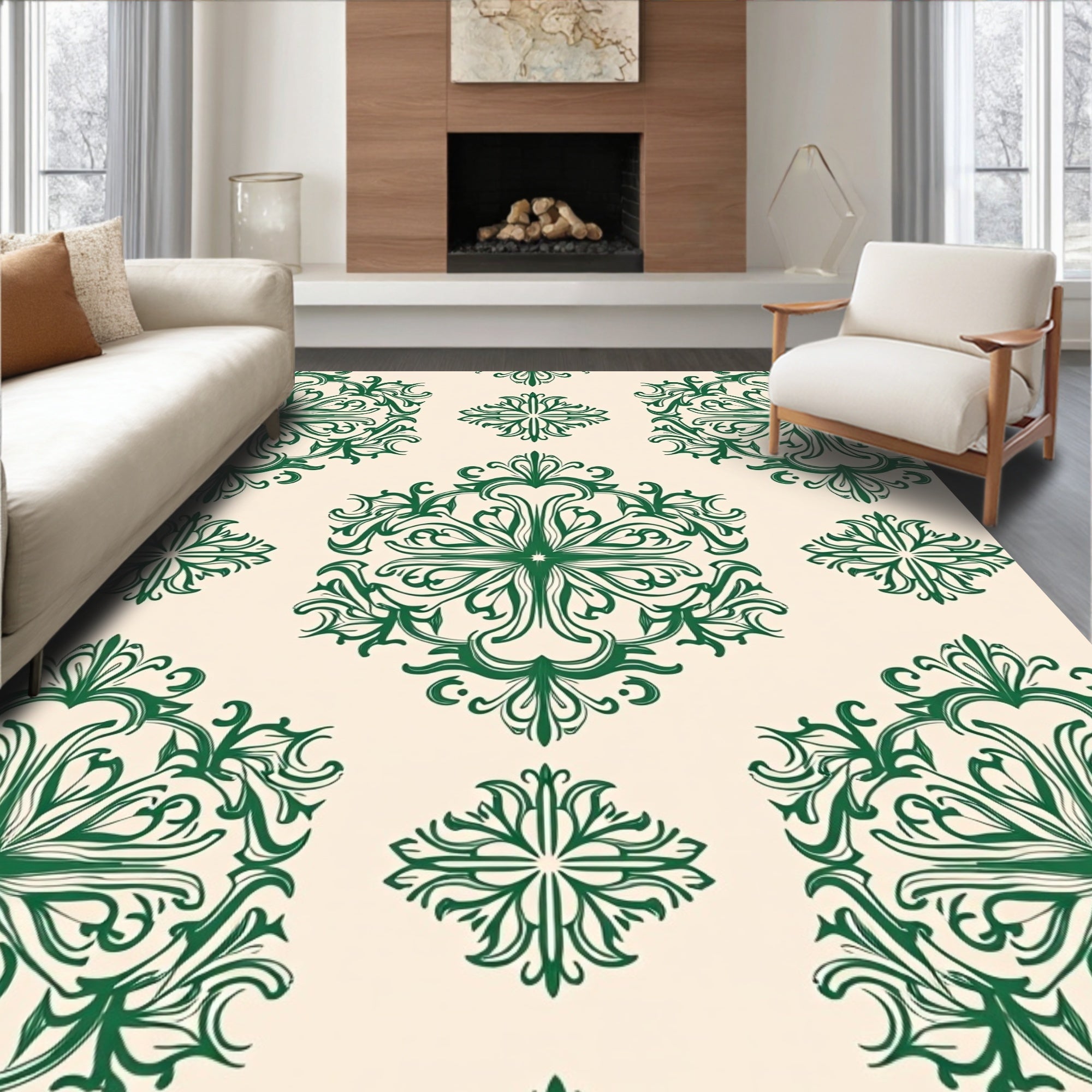 Emerald Floral Damask Pattern Rug