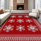 Red White Snowflake Medallion Border Rug