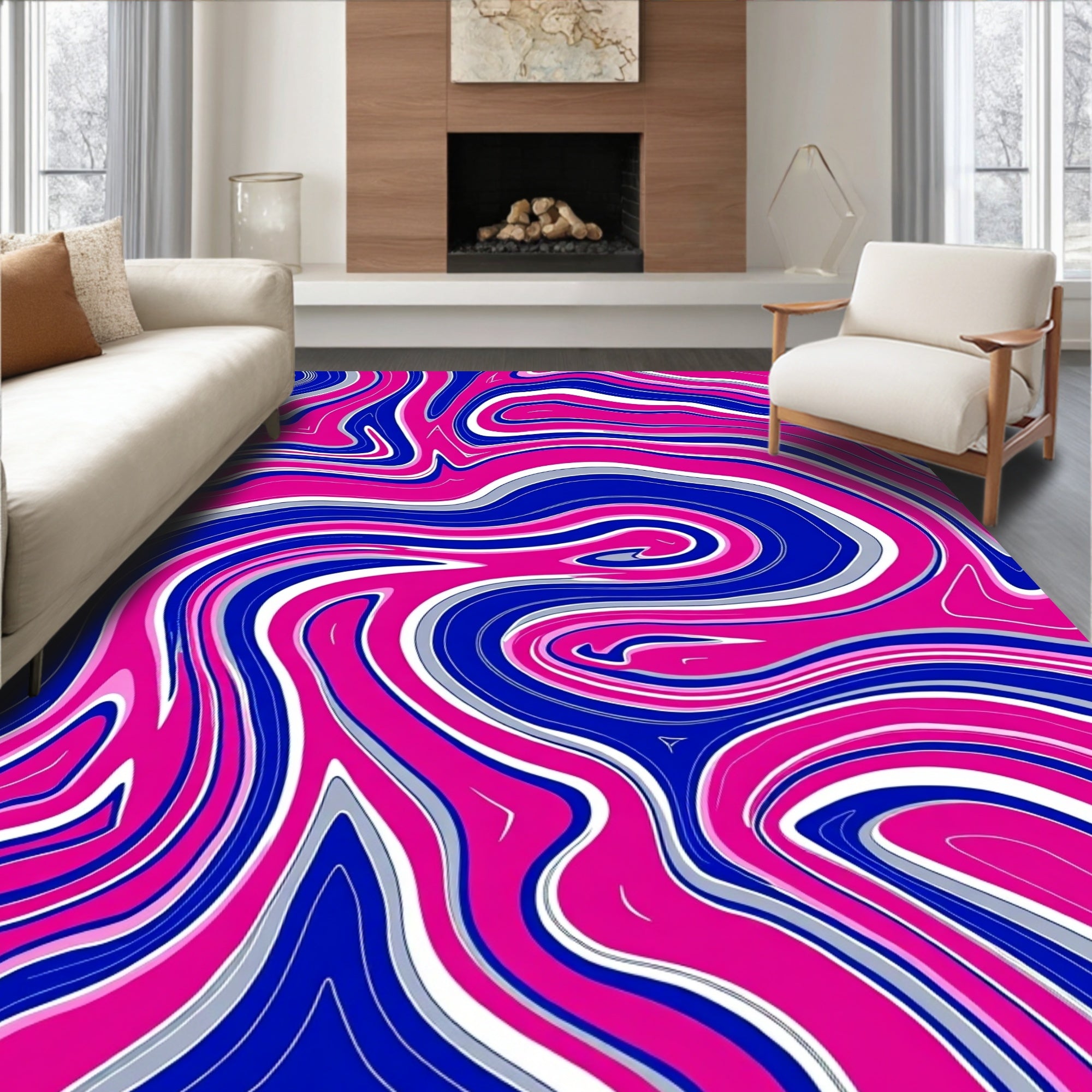 Bold Pink Blue Swirl Pattern Rug