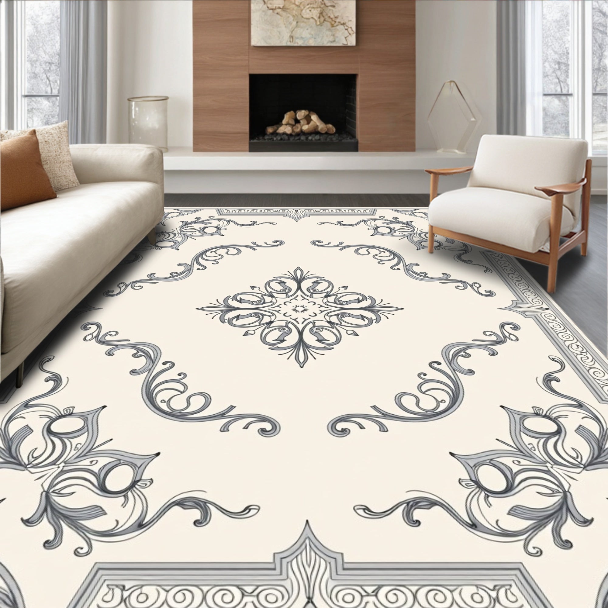 Elegant Ornamental Scrollwork Design Rug
