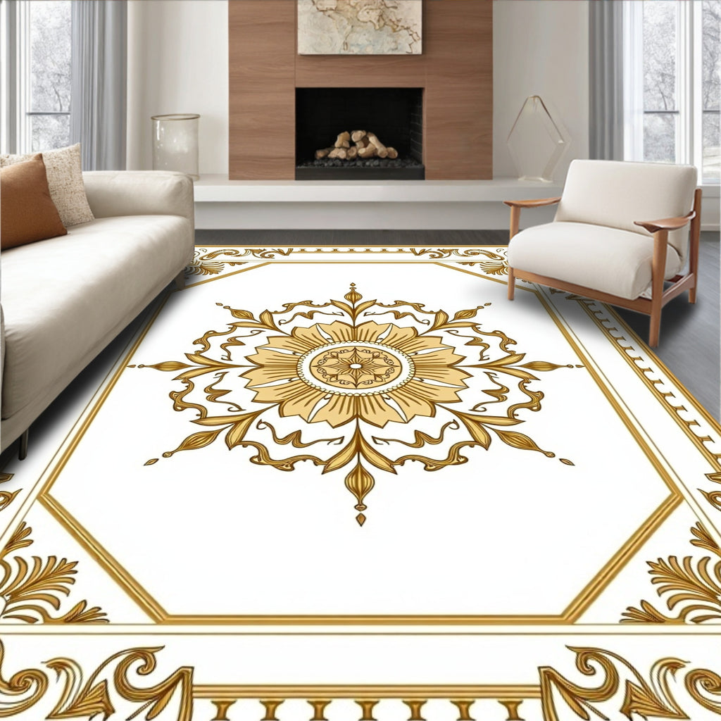 Golden Floral Medallion Border Rug