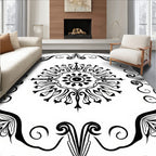Bold Black Floral Mandala Design Rug