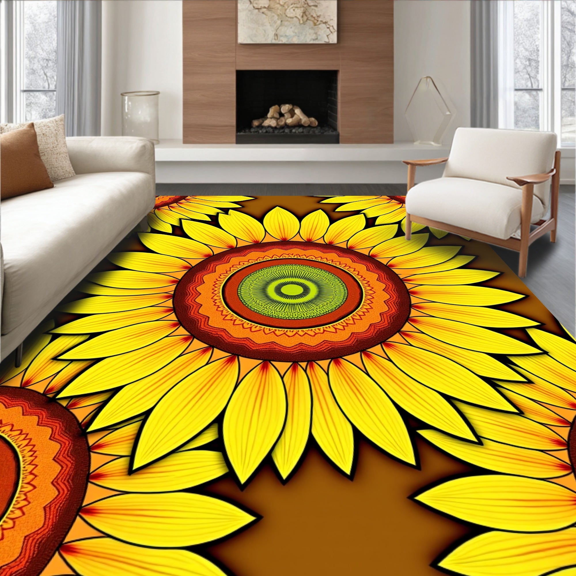 Vibrant Sunburst Mandala Pattern Rug