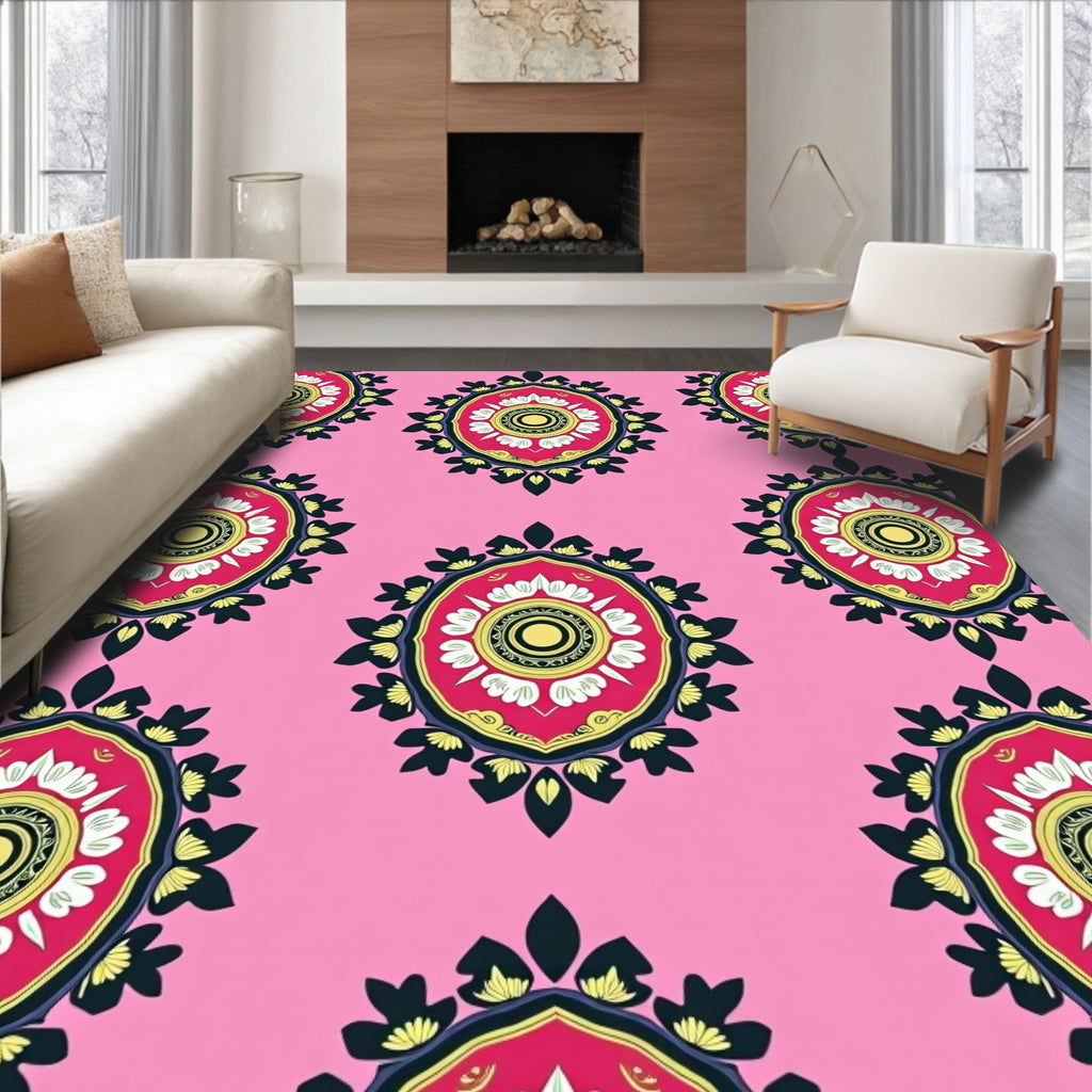 Pink Floral Medallion Pattern Rug