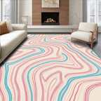 Abstract Wavy Pink Blue Lines Rug