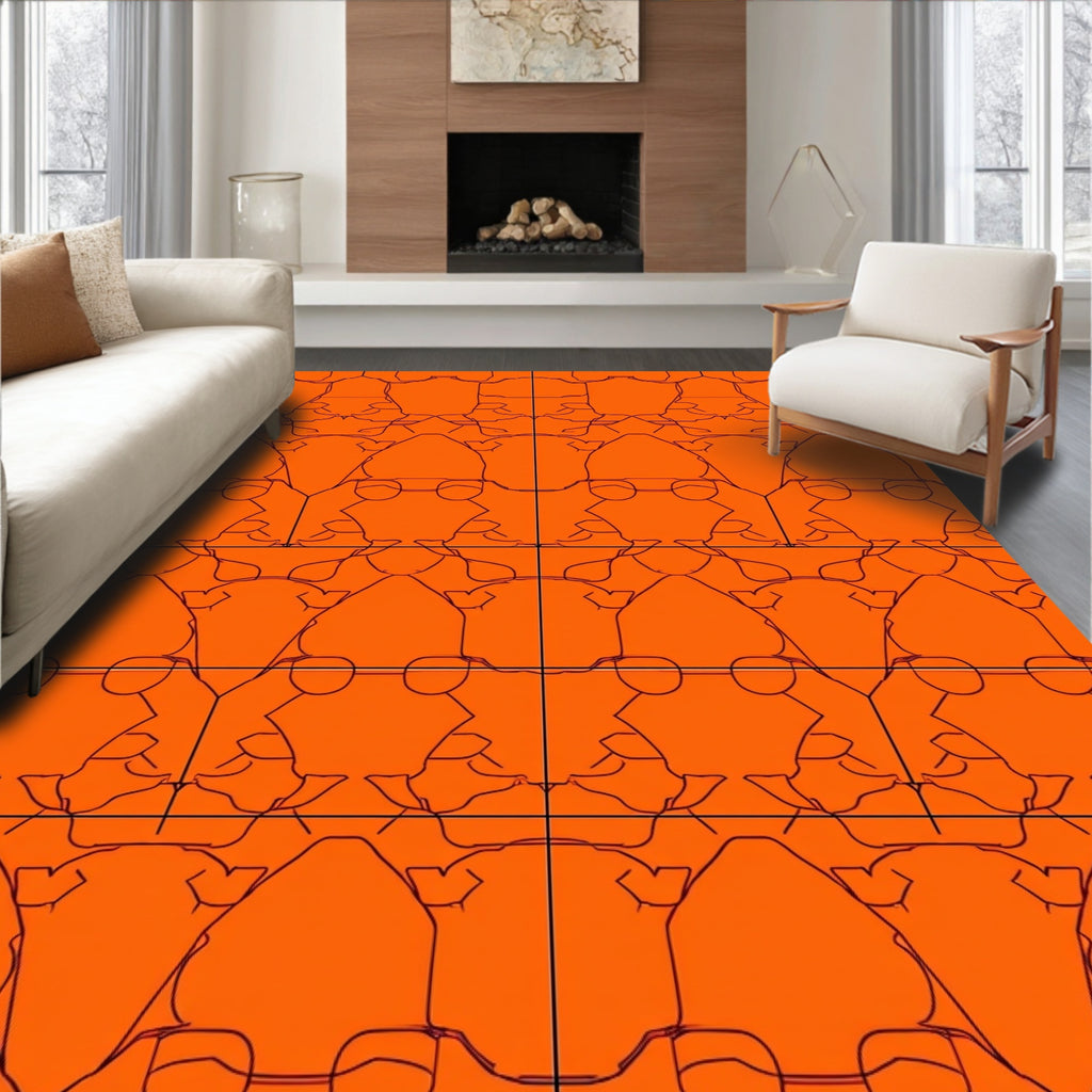 Abstract Orange And Black Geometric Pattern Rug