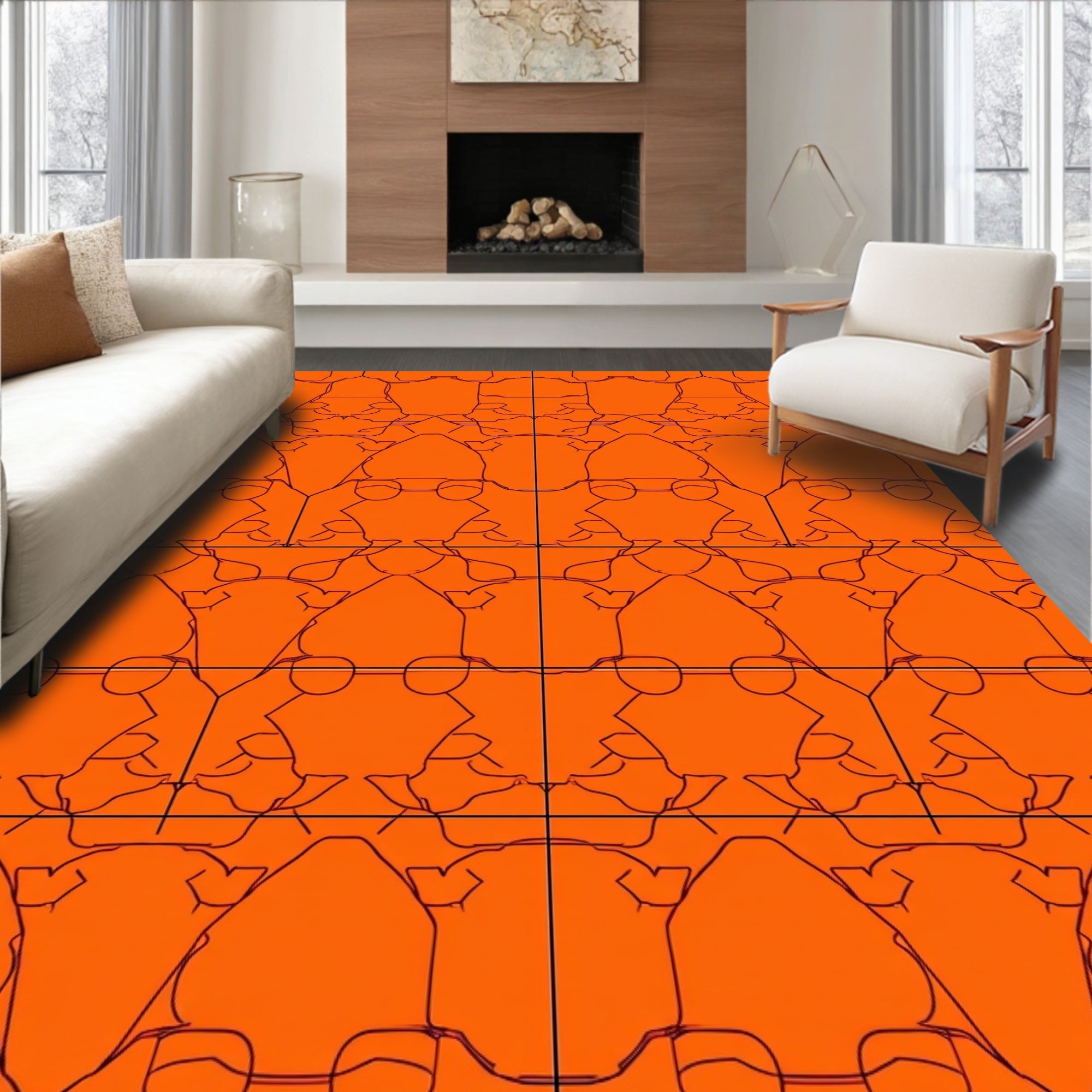 Abstract Orange And Black Geometric Pattern Rug