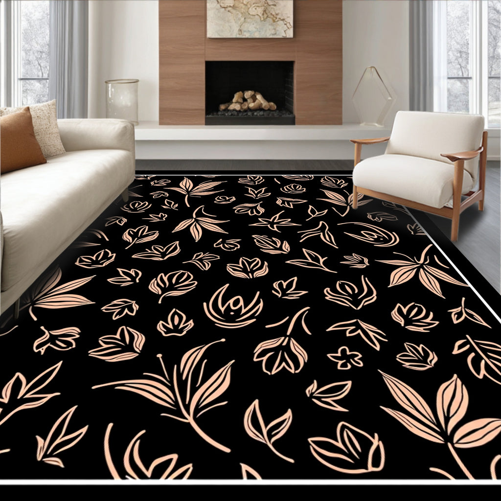 Botanical Sketchy Outline Warm Tones Rug