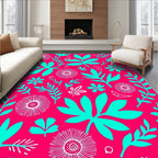 Bright Bold Floral Leaf Pattern Rug