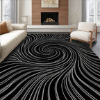 Black White Swirl Dynamic Abstract Rug
