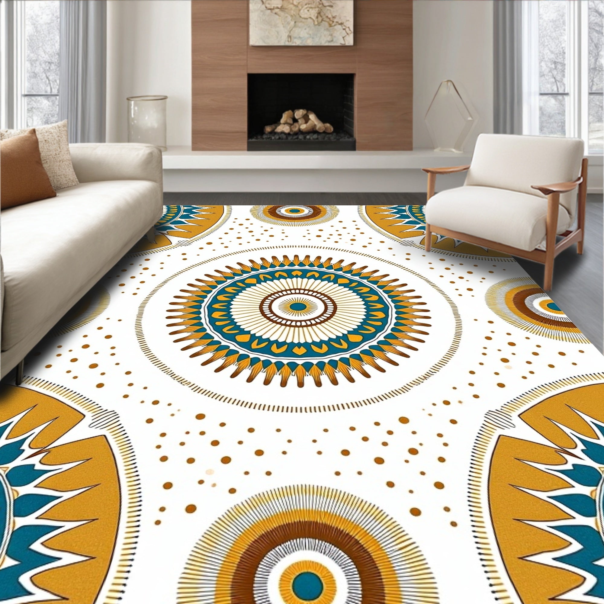 Sunburst Mandala Pattern Pillow Rug