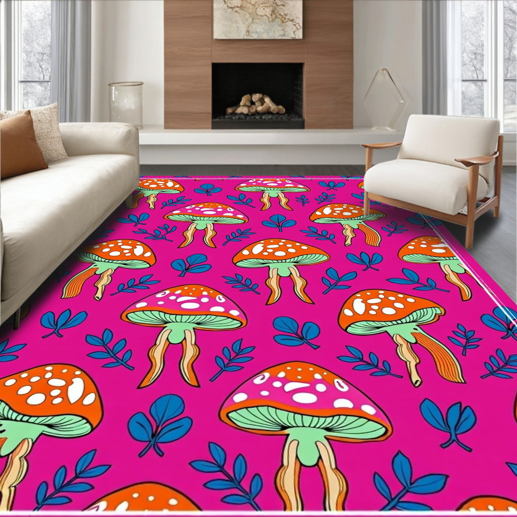 Whimsical Mushroom Pattern Design Rug