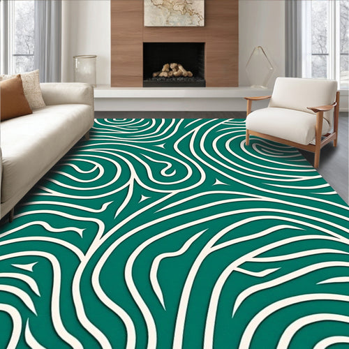 Abstract Teal Cream Swirl Pattern Rug