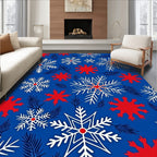 Red White Blue Winter Snowflake Pattern Rug