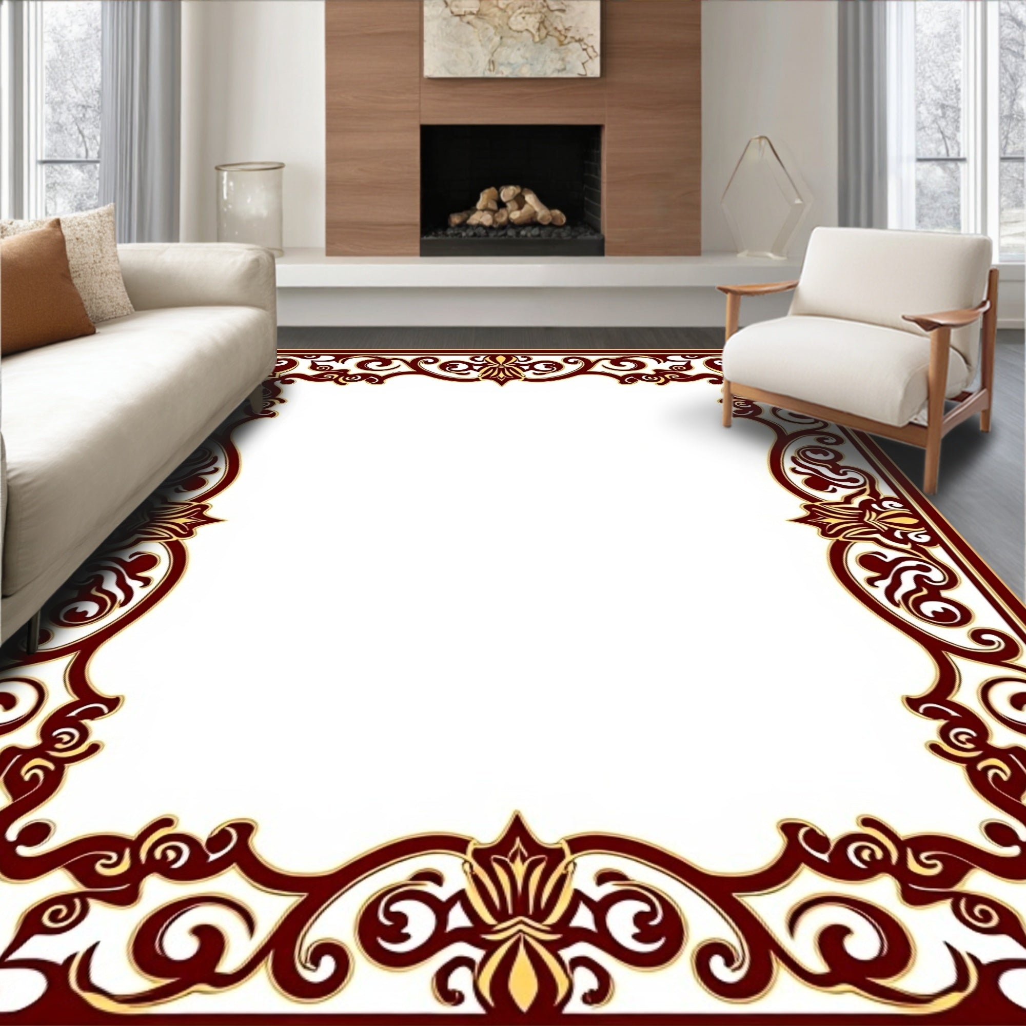 ornate floral scroll border design Rug