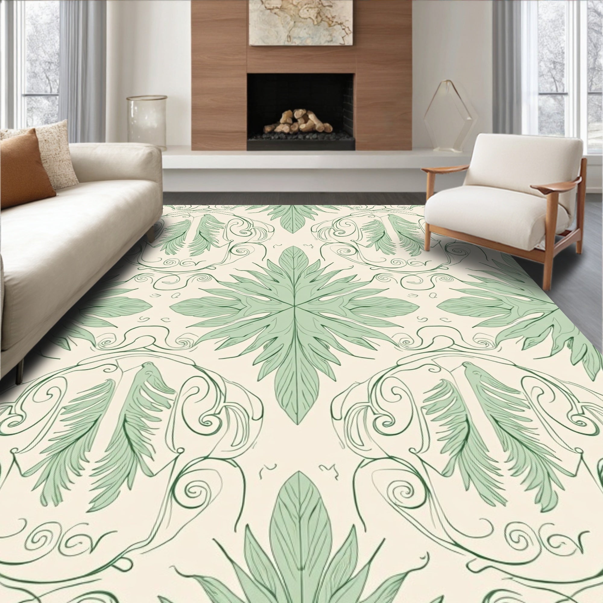 Art Nouveau Fern Swirl Pattern Rug