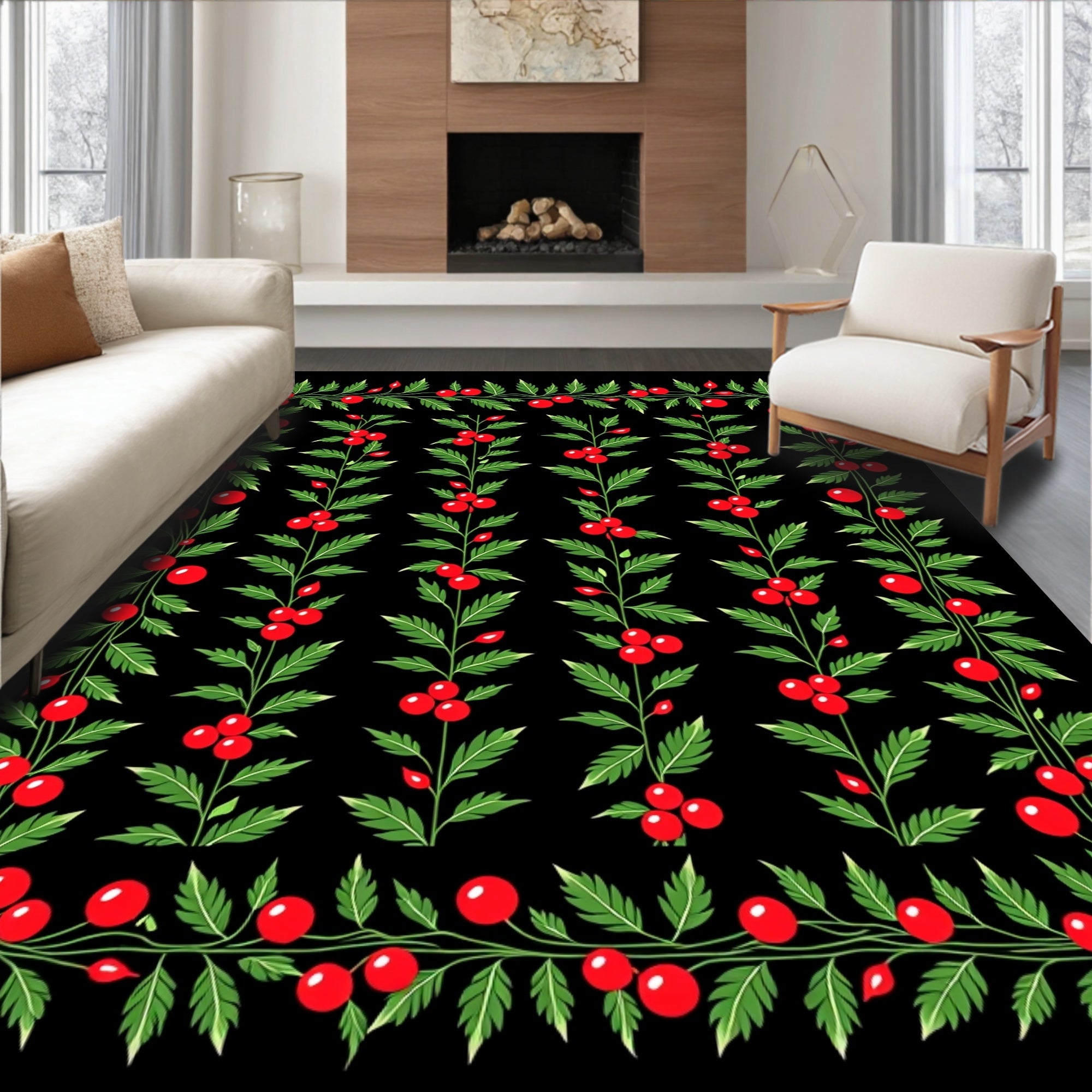 Red Berry Vine Border Rug
