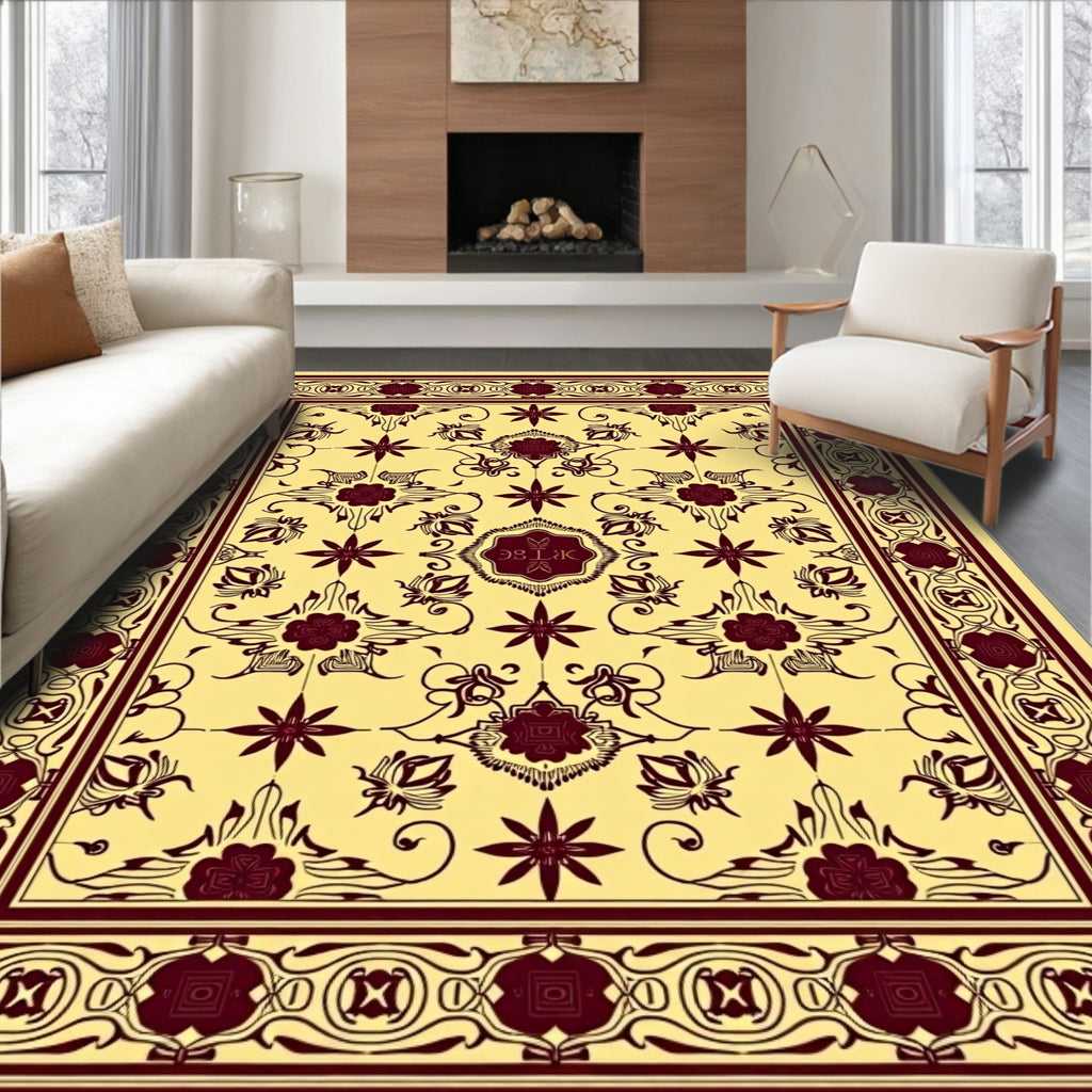 Rich Cream Floral Medallion Pattern Rug