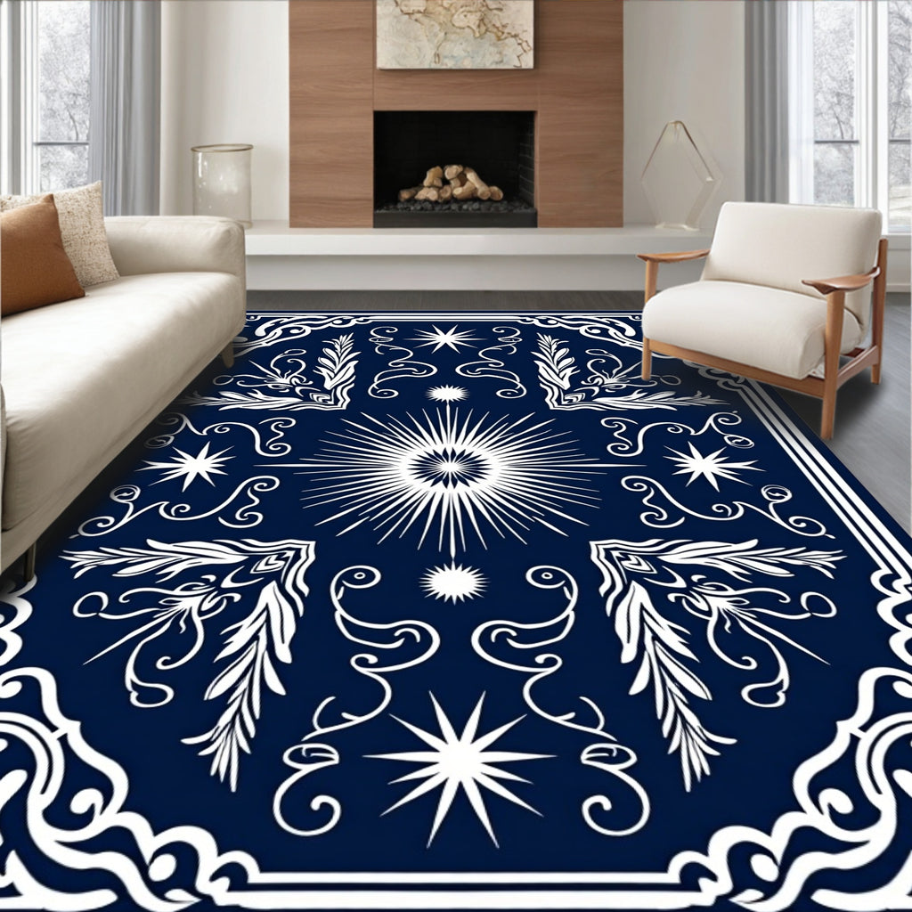 Celestial Starburst Scrollwork Pattern Rug
