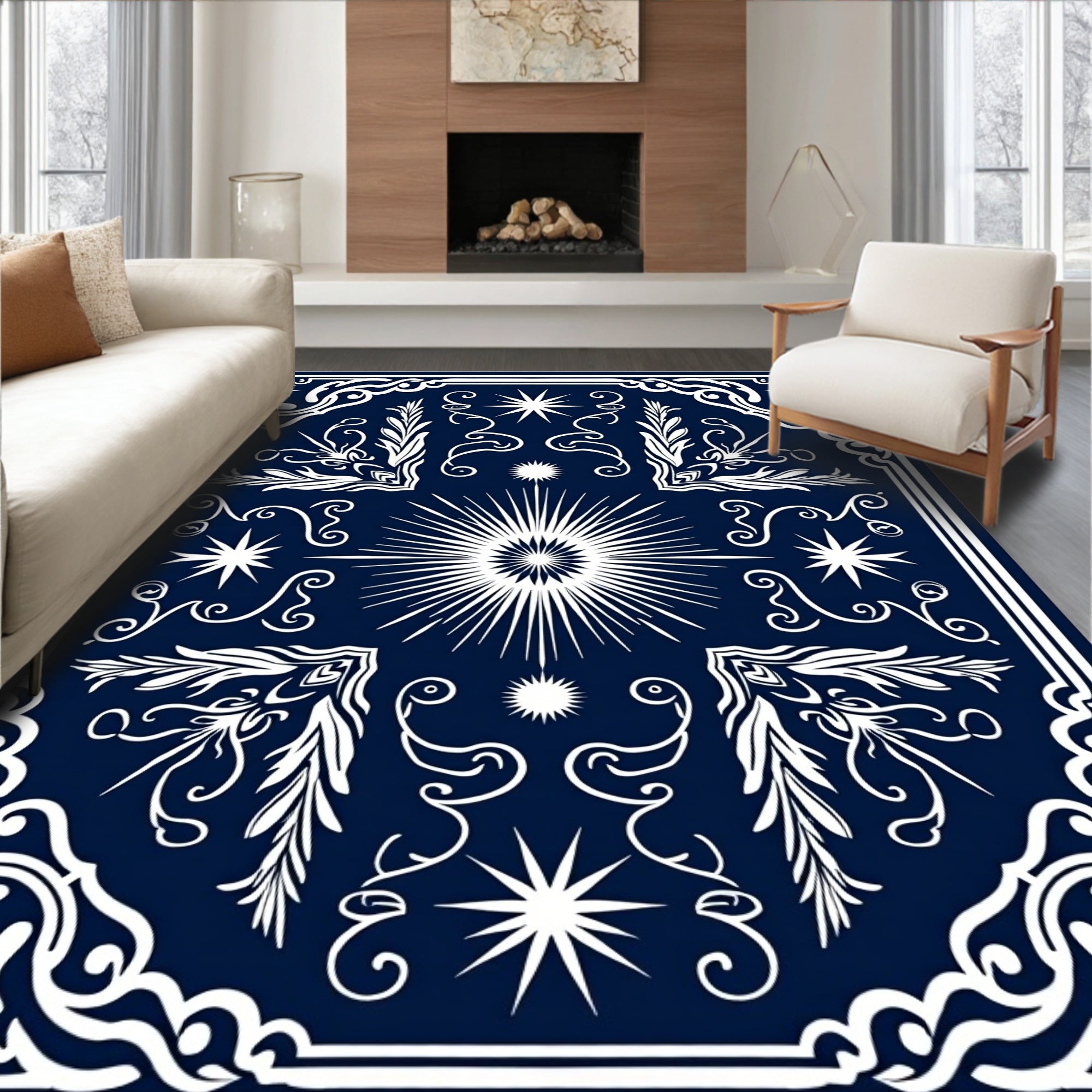 Celestial Starburst Scrollwork Pattern Rug