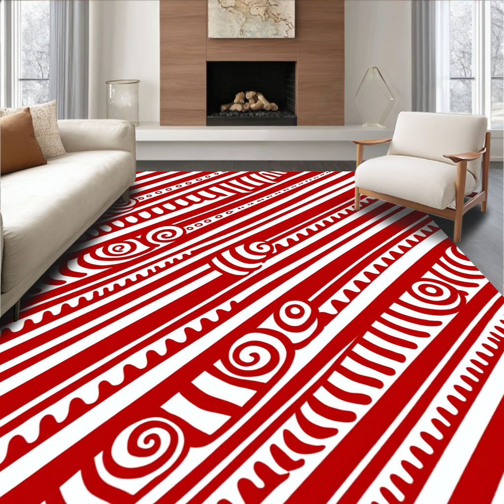 Bold Red White Diagonal Abstract Art Rug