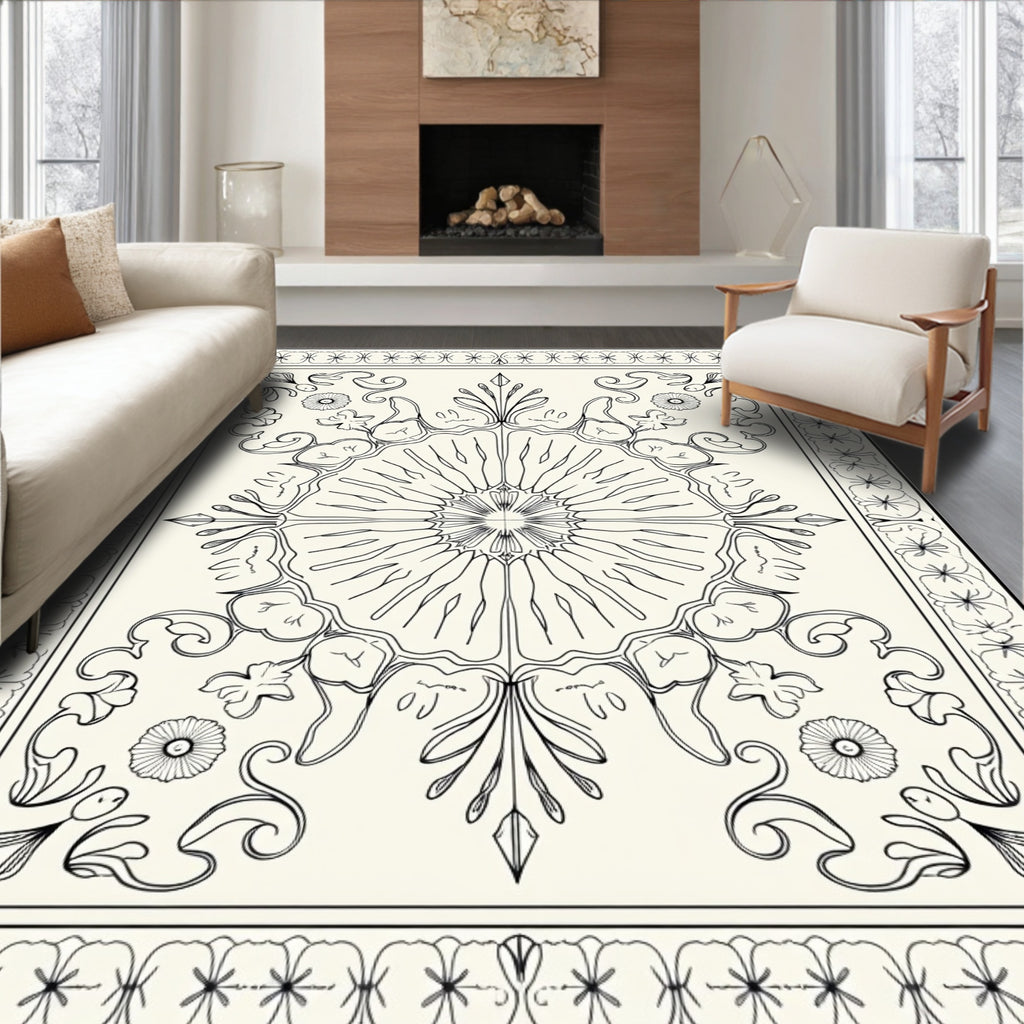 Floral Mandala Outline Line Art Rug