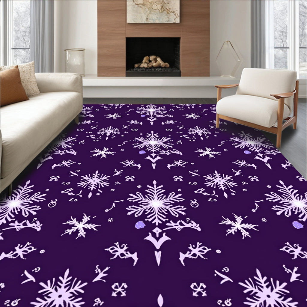 Festive Snowflake Patterned Dark Rug