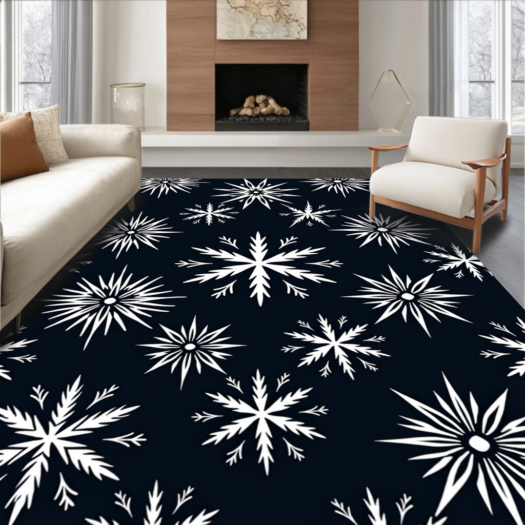 Midnight Navy White Snowflake Burst Rug